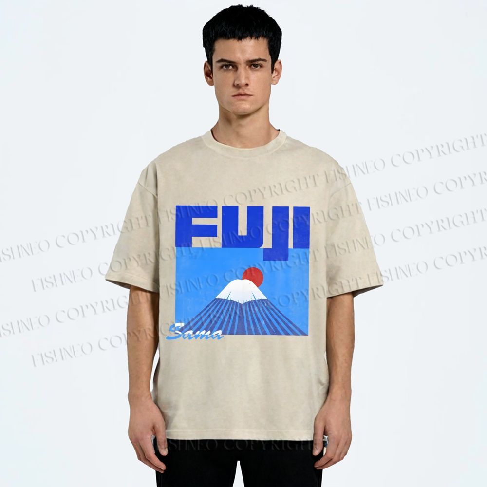 Unisex Mount Fuji Printed Washed Tee