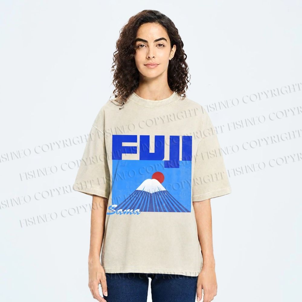 Unisex Mount Fuji Printed Washed Tee