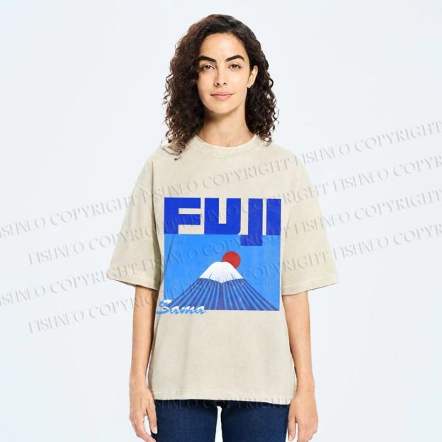 Unisex Mount Fuji Printed Washed Tee