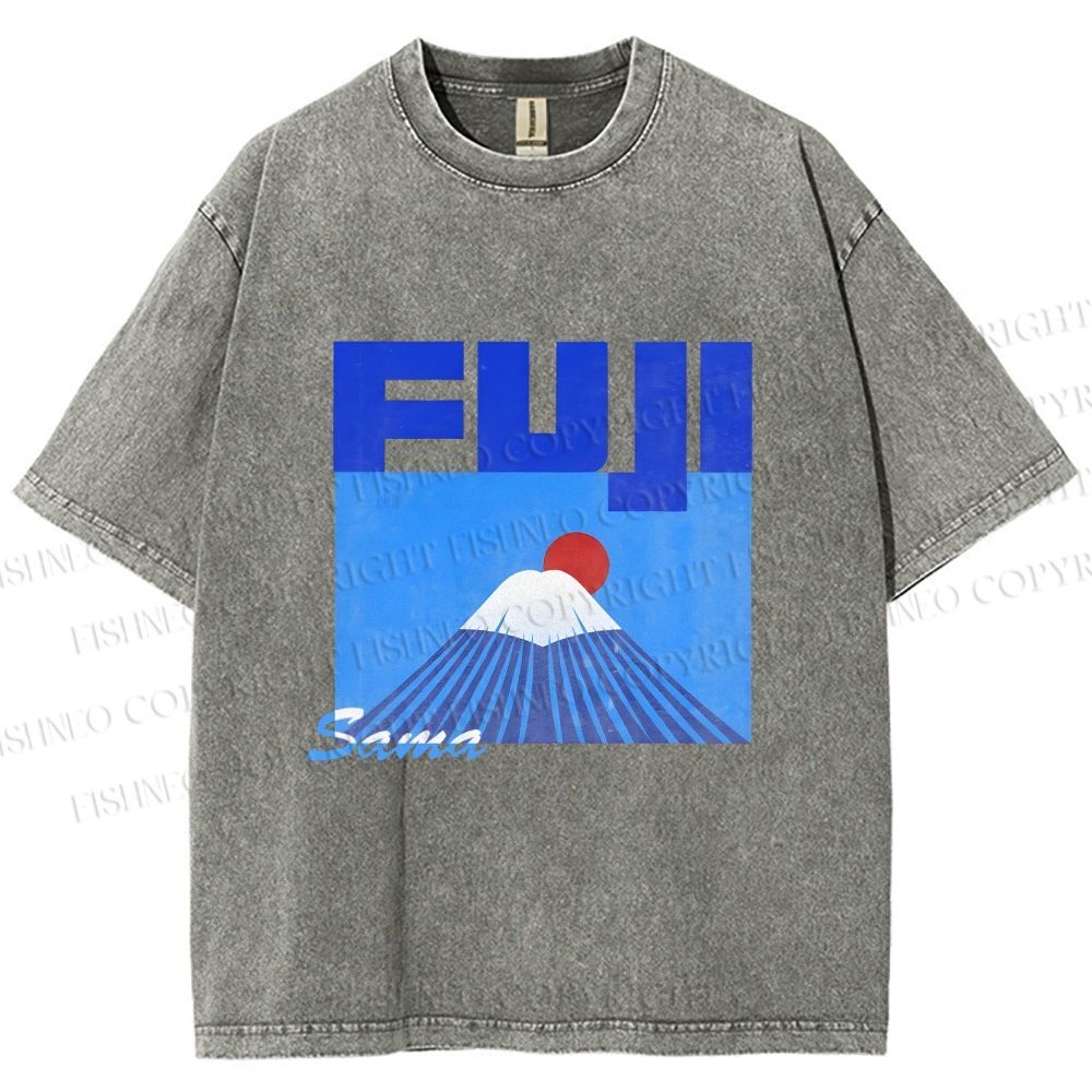 Unisex Mount Fuji Printed Washed Tee