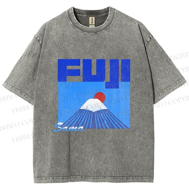 Unisex Mount Fuji Printed Washed Tee