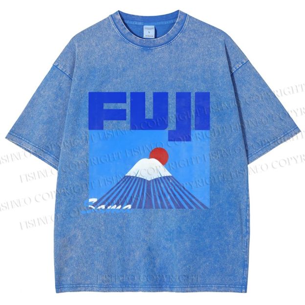 Unisex Mount Fuji Printed Washed Tee