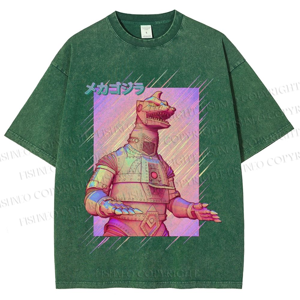 Unisex Pink MechaGodzilla Printed Washed Tee