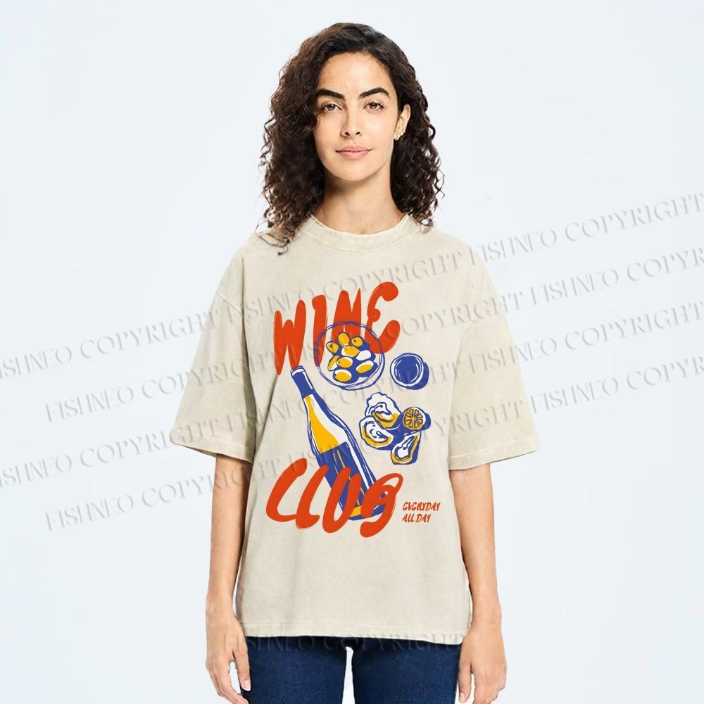 Unisex Wine Club Printed Washed Tee