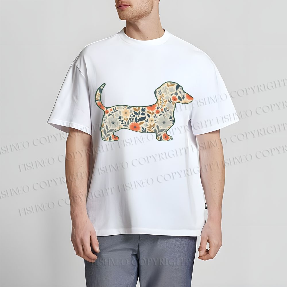 Unisex Classic Cotton Floral Dachshund Printed T-shirt