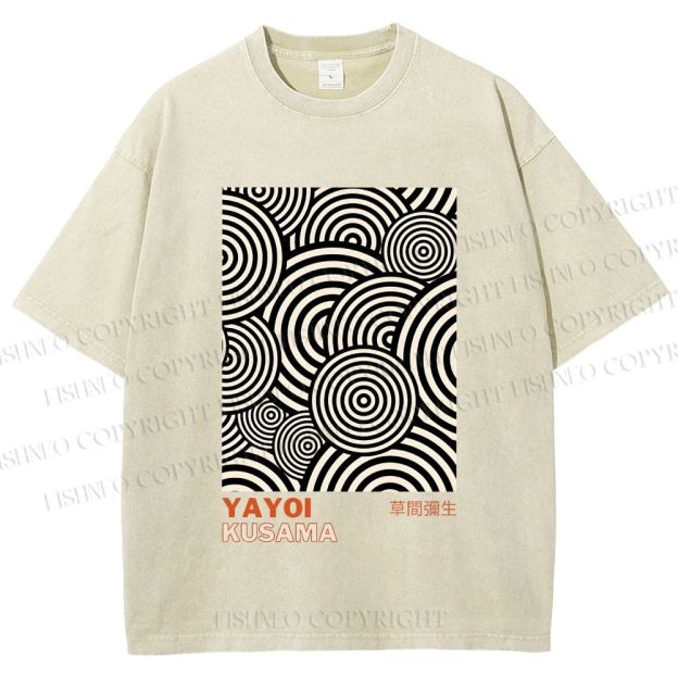 Unisex Yayoi Kusama Geometric Circles Printed Washed Tee