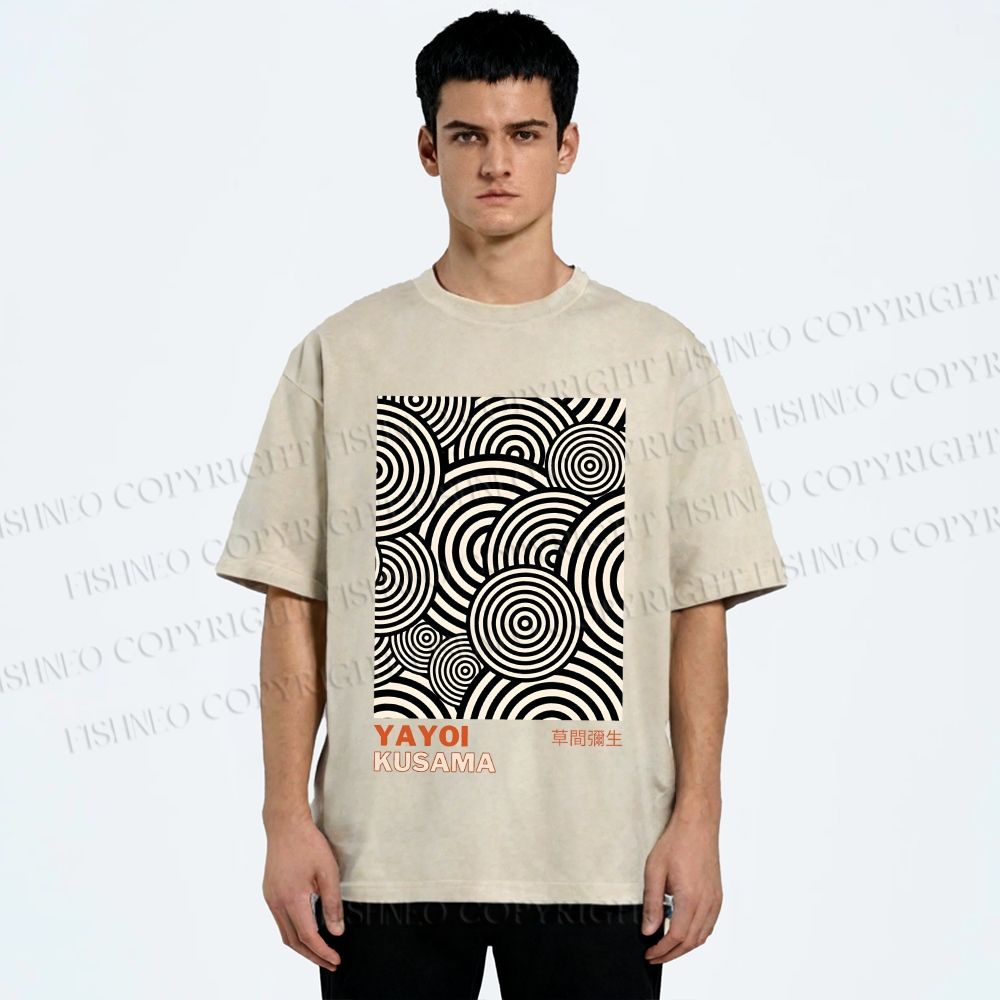 Unisex Yayoi Kusama Geometric Circles Printed Washed Tee
