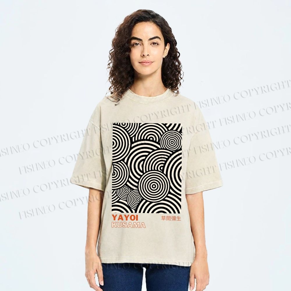 Unisex Yayoi Kusama Geometric Circles Printed Washed Tee
