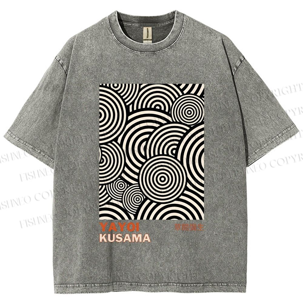 Unisex Yayoi Kusama Geometric Circles Printed Washed Tee