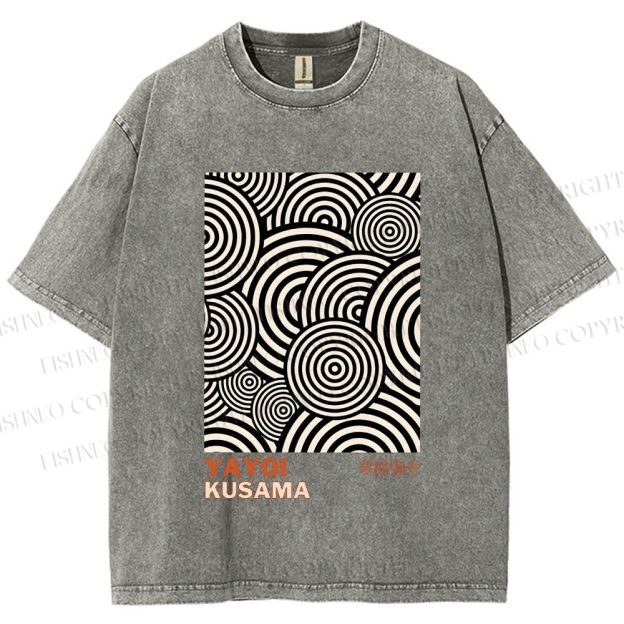 Unisex Yayoi Kusama Geometric Circles Printed Washed Tee