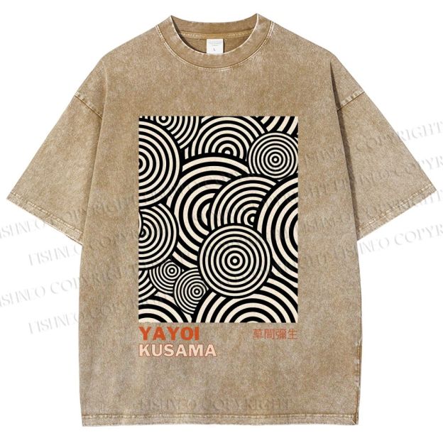Unisex Yayoi Kusama Geometric Circles Printed Washed Tee