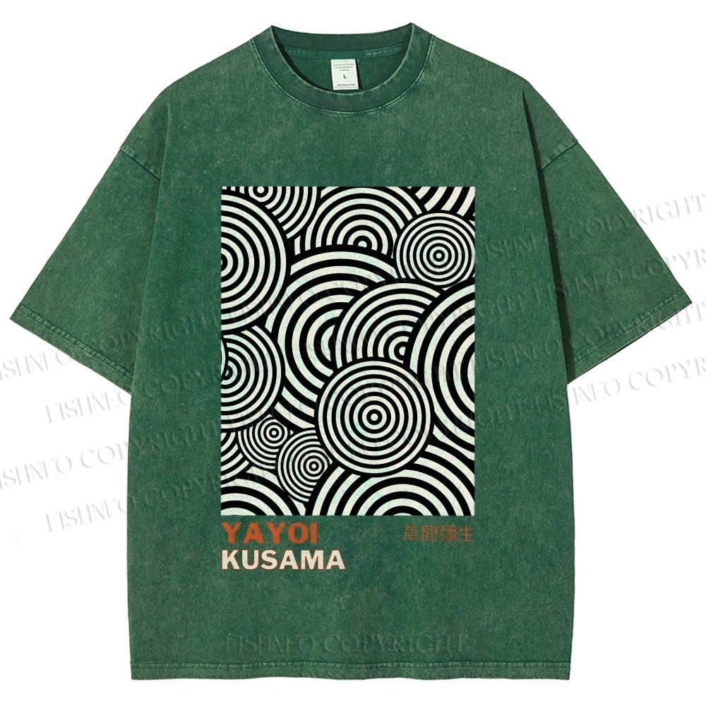 Unisex Yayoi Kusama Geometric Circles Printed Washed Tee
