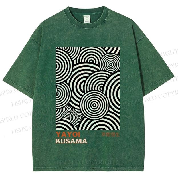 Unisex Yayoi Kusama Geometric Circles Printed Washed Tee