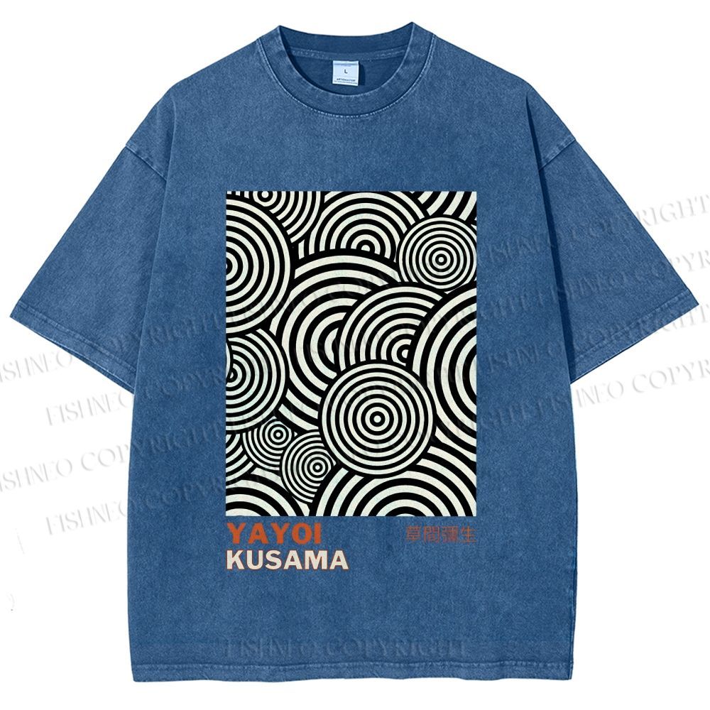 Unisex Yayoi Kusama Geometric Circles Printed Washed Tee