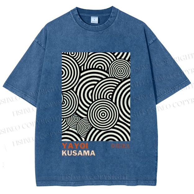 Unisex Yayoi Kusama Geometric Circles Printed Washed Tee