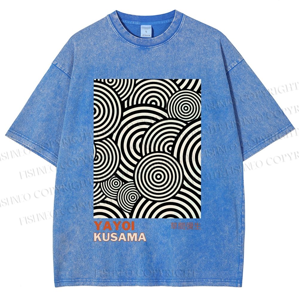 Unisex Yayoi Kusama Geometric Circles Printed Washed Tee