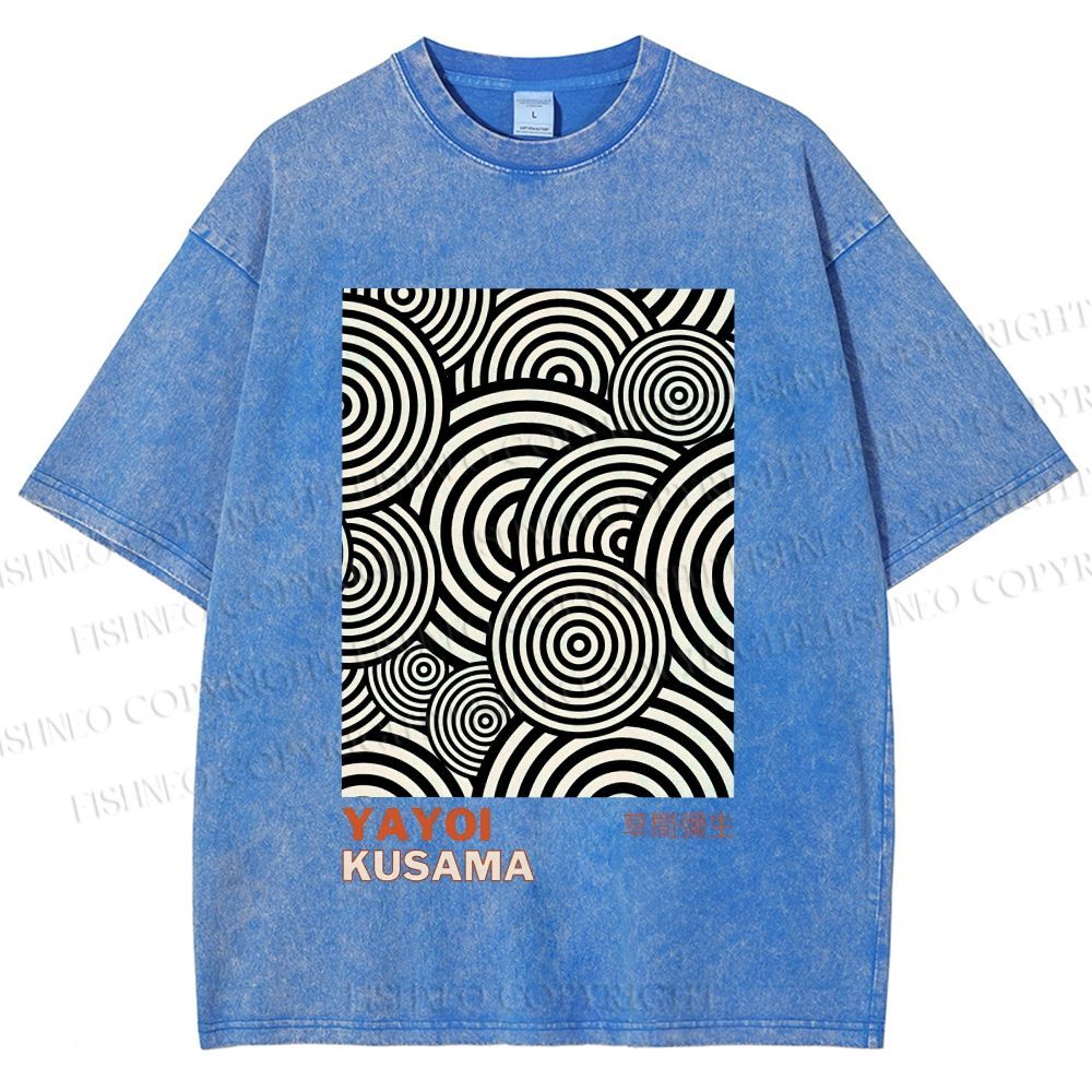 Unisex Yayoi Kusama Geometric Circles Printed Washed Tee