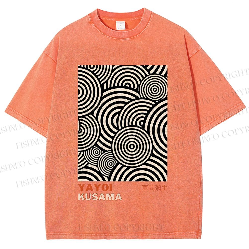 Unisex Yayoi Kusama Geometric Circles Printed Washed Tee