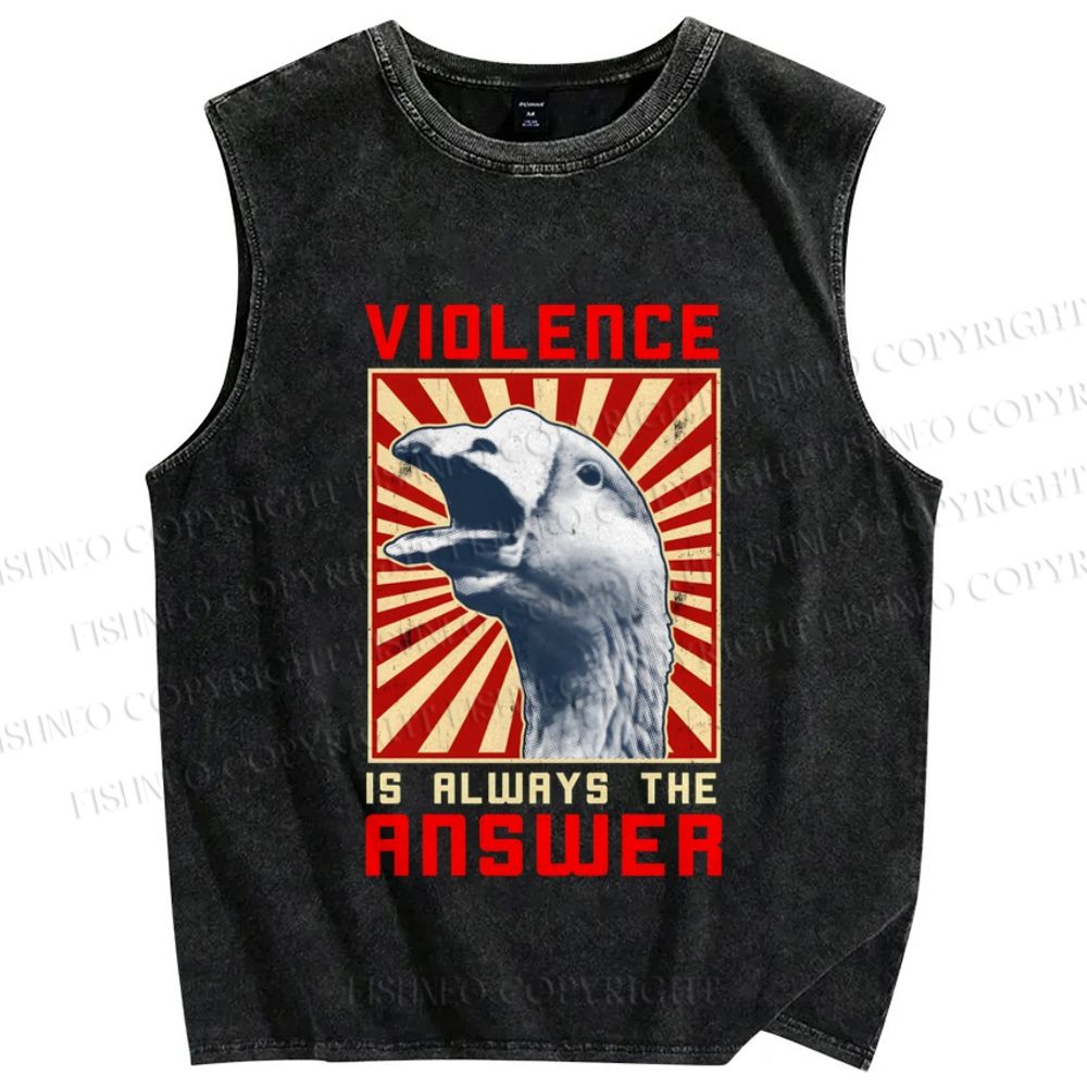 Unisex Violence Is Always The Answer Printed Washed Tank Top