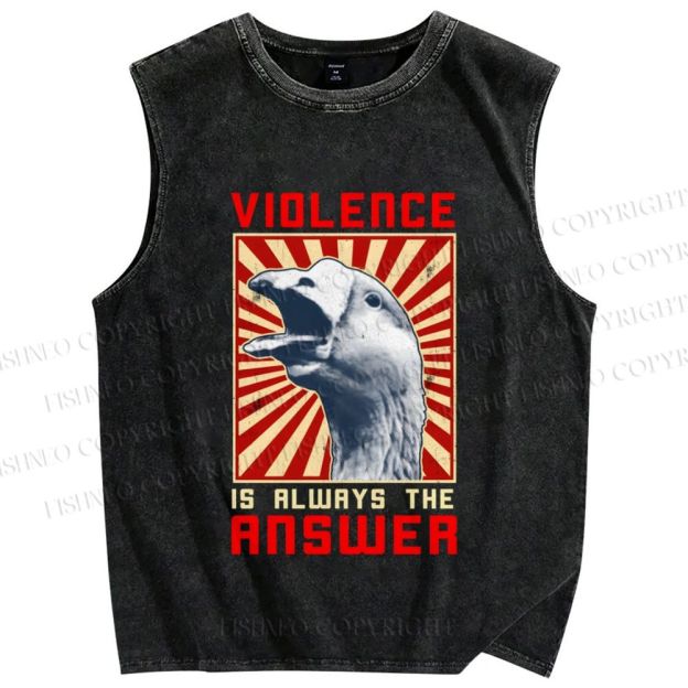 Unisex Violence Is Always The Answer Printed Washed Tank Top