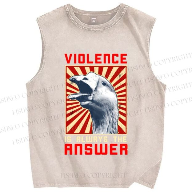 Unisex Violence Is Always The Answer Printed Washed Tank Top