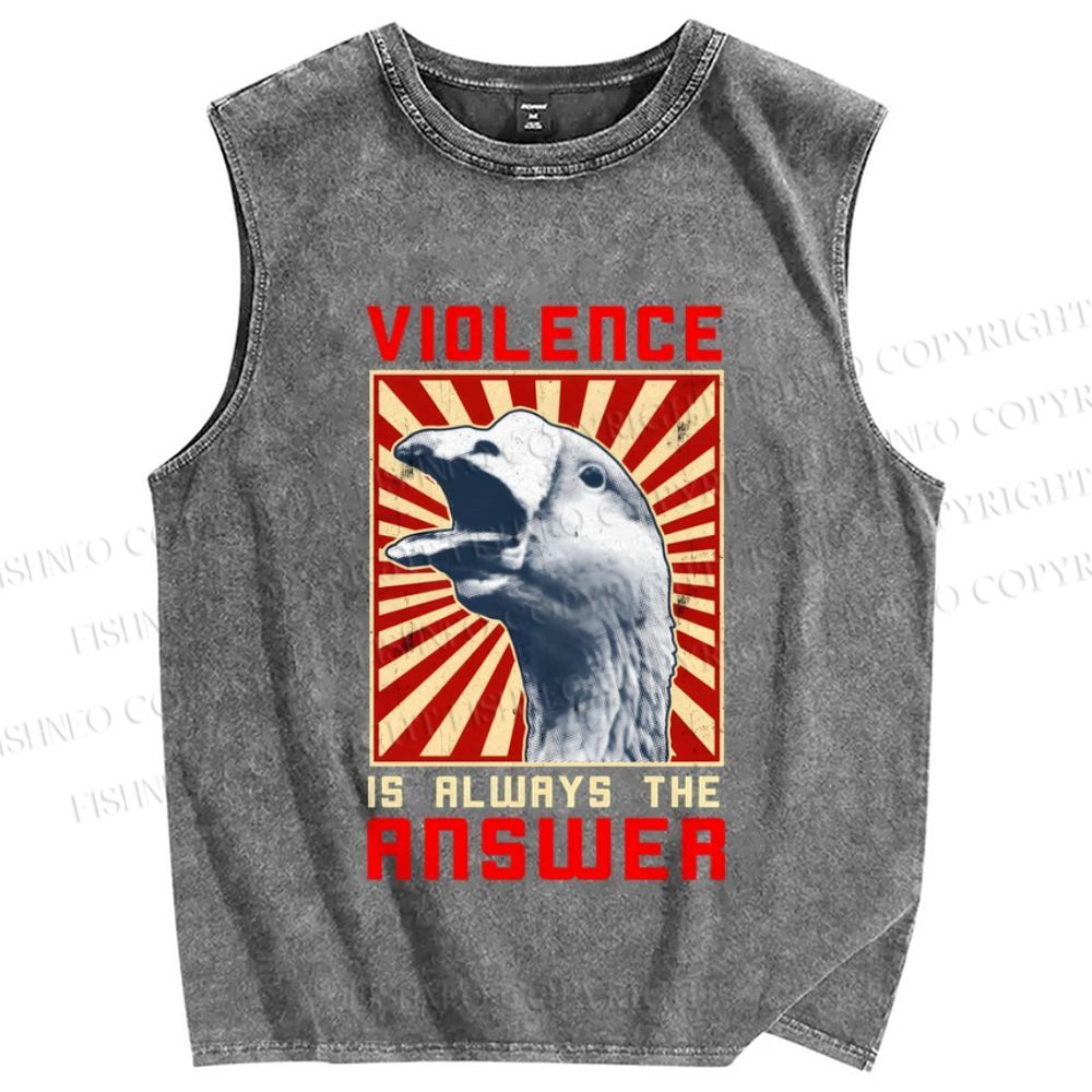 Unisex Violence Is Always The Answer Printed Washed Tank Top