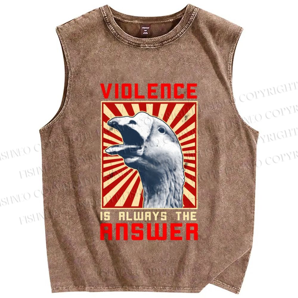 Unisex Violence Is Always The Answer Printed Washed Tank Top