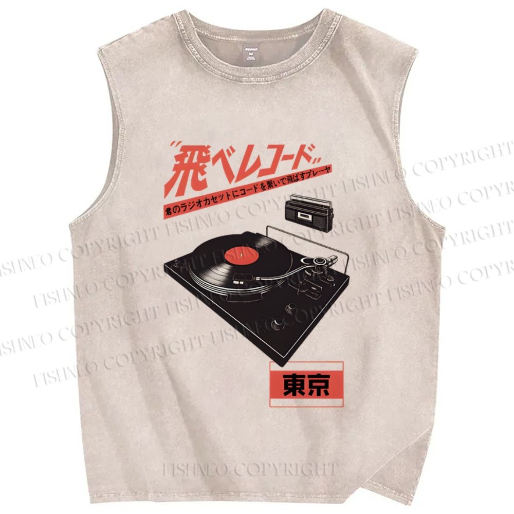 Unisex Retro Japanese Tokyo Music Printed Washed Tank Top