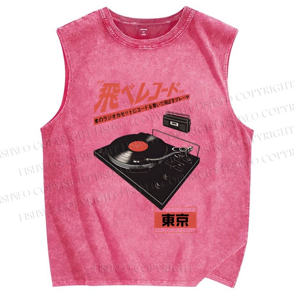 Unisex Retro Japanese Tokyo Music Printed Washed Tank Top