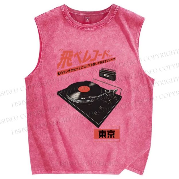 Unisex Retro Japanese Tokyo Music Printed Washed Tank Top