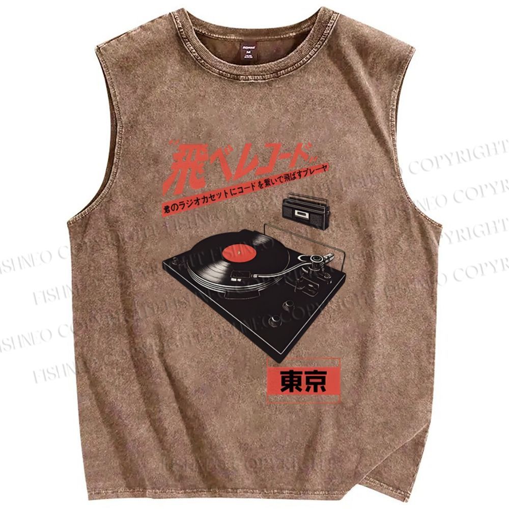 Unisex Retro Japanese Tokyo Music Printed Washed Tank Top