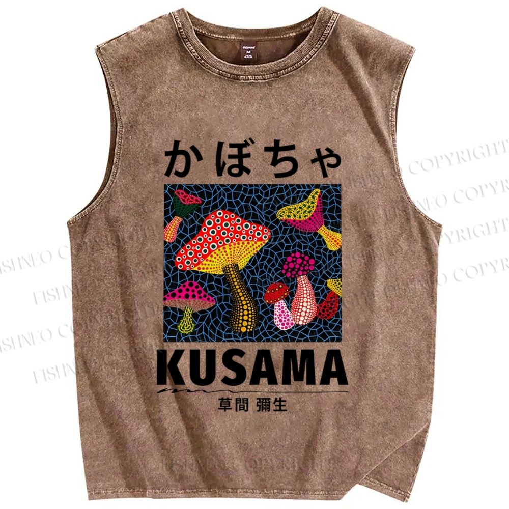 Unisex Yayoi Kusama Mushrooms Printed Washed Tank Top