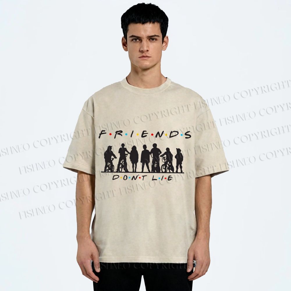 Unisex Friends Dont Lie Stranger Things Printed Washed Tee
