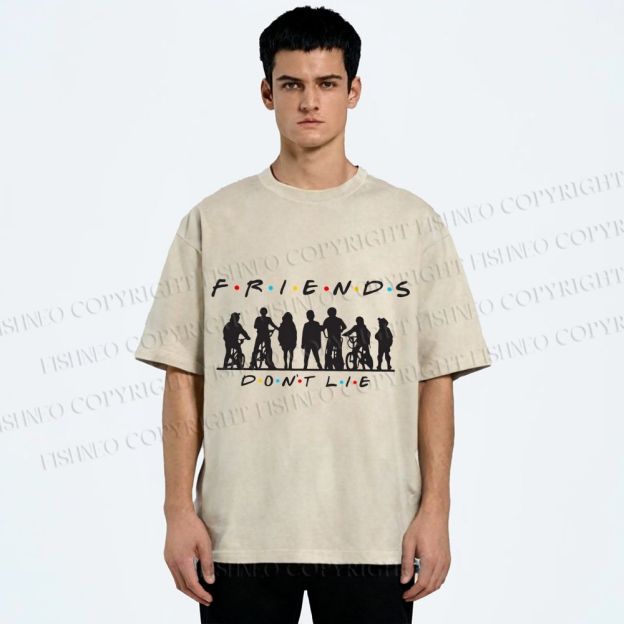 Unisex Friends Dont Lie Stranger Things Printed Washed Tee