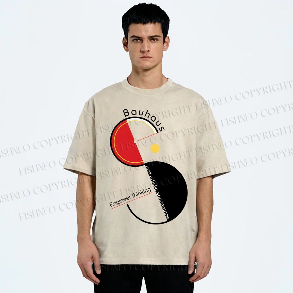 Unisex Bauhaus Geometric Design Printed Washed Tee