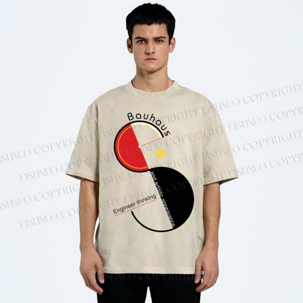 Unisex Bauhaus Geometric Design Printed Washed Tee