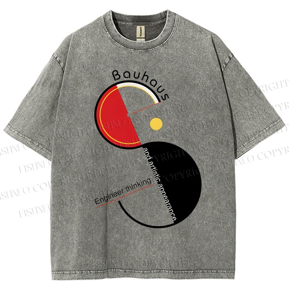 Unisex Bauhaus Geometric Design Printed Washed Tee