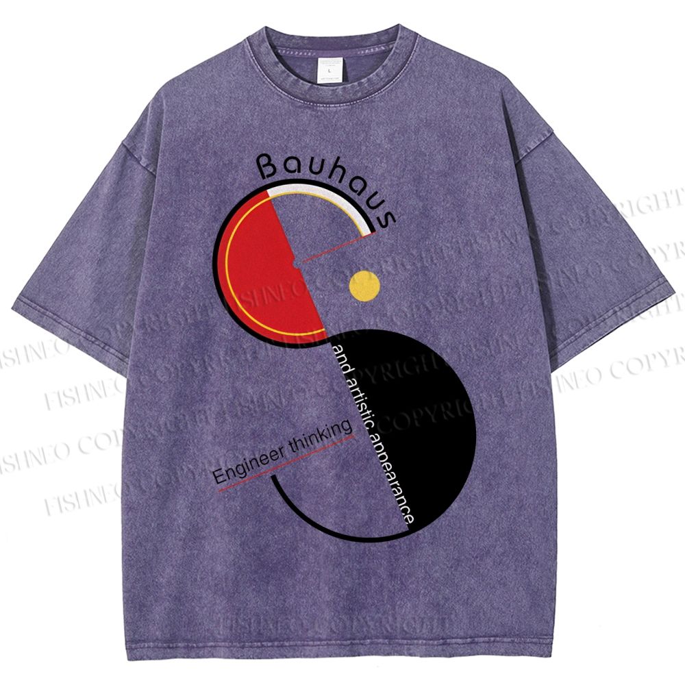 Unisex Bauhaus Geometric Design Printed Washed Tee