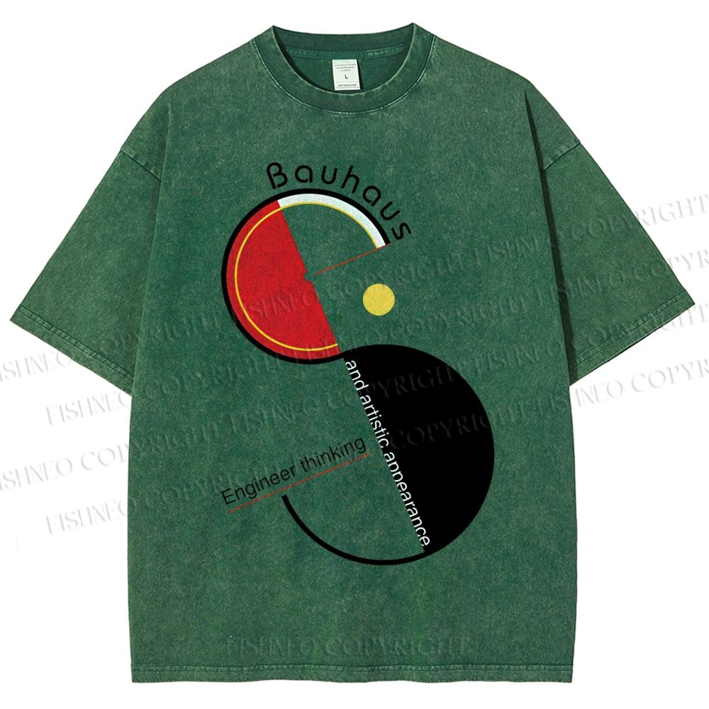 Unisex Bauhaus Geometric Design Printed Washed Tee