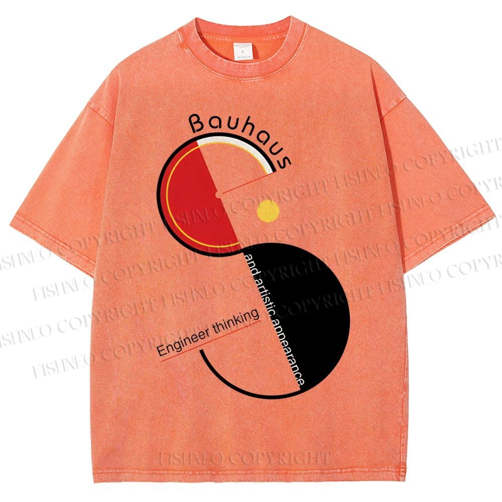 Unisex Bauhaus Geometric Design Printed Washed Tee