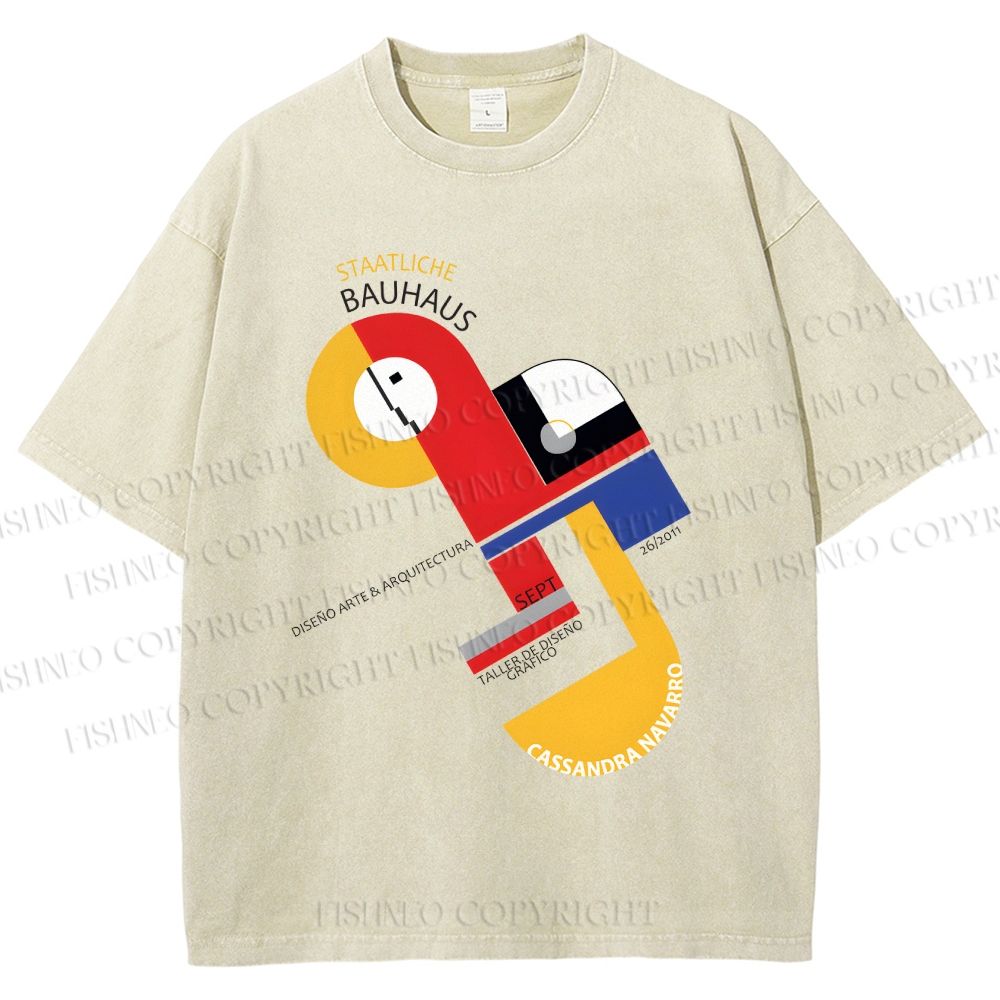 Unisex Bauhaus Geometric Design Printed Washed Tee