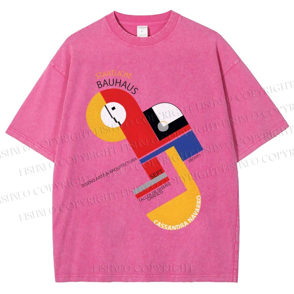 Unisex Bauhaus Geometric Design Printed Washed Tee