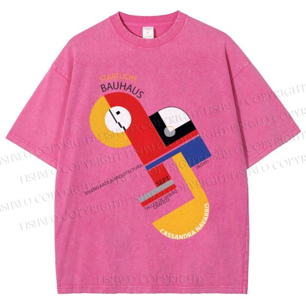 Unisex Bauhaus Geometric Design Printed Washed Tee