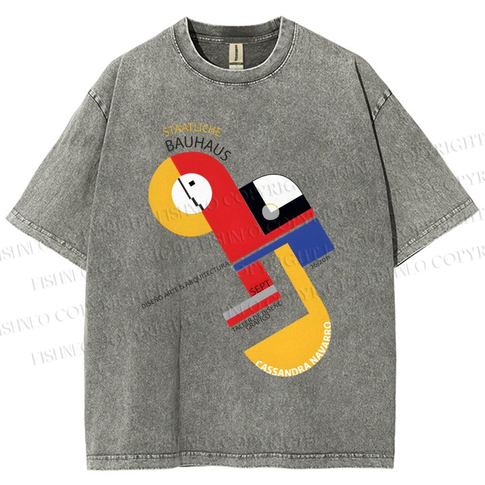 Unisex Bauhaus Geometric Design Printed Washed Tee