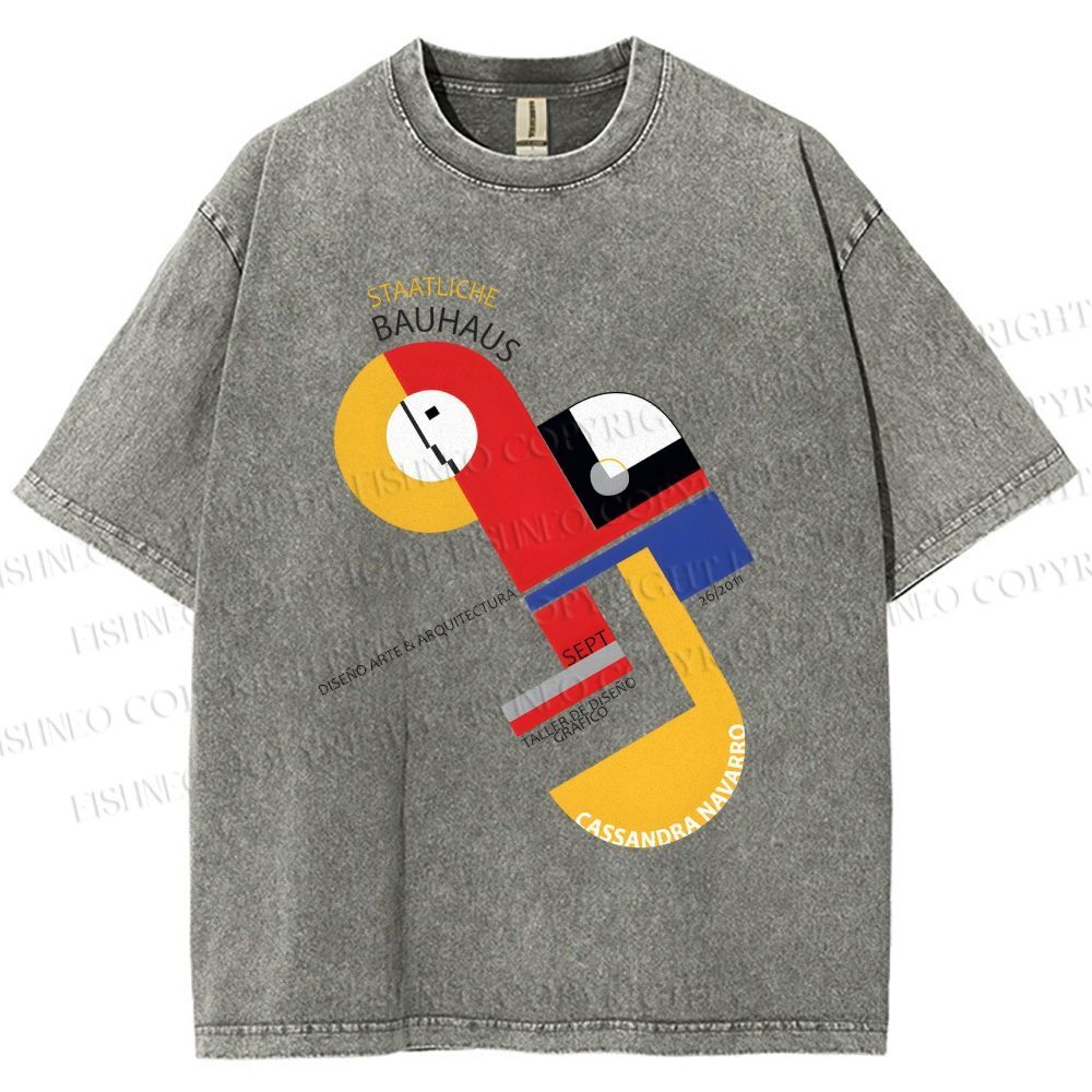 Unisex Bauhaus Geometric Design Printed Washed Tee