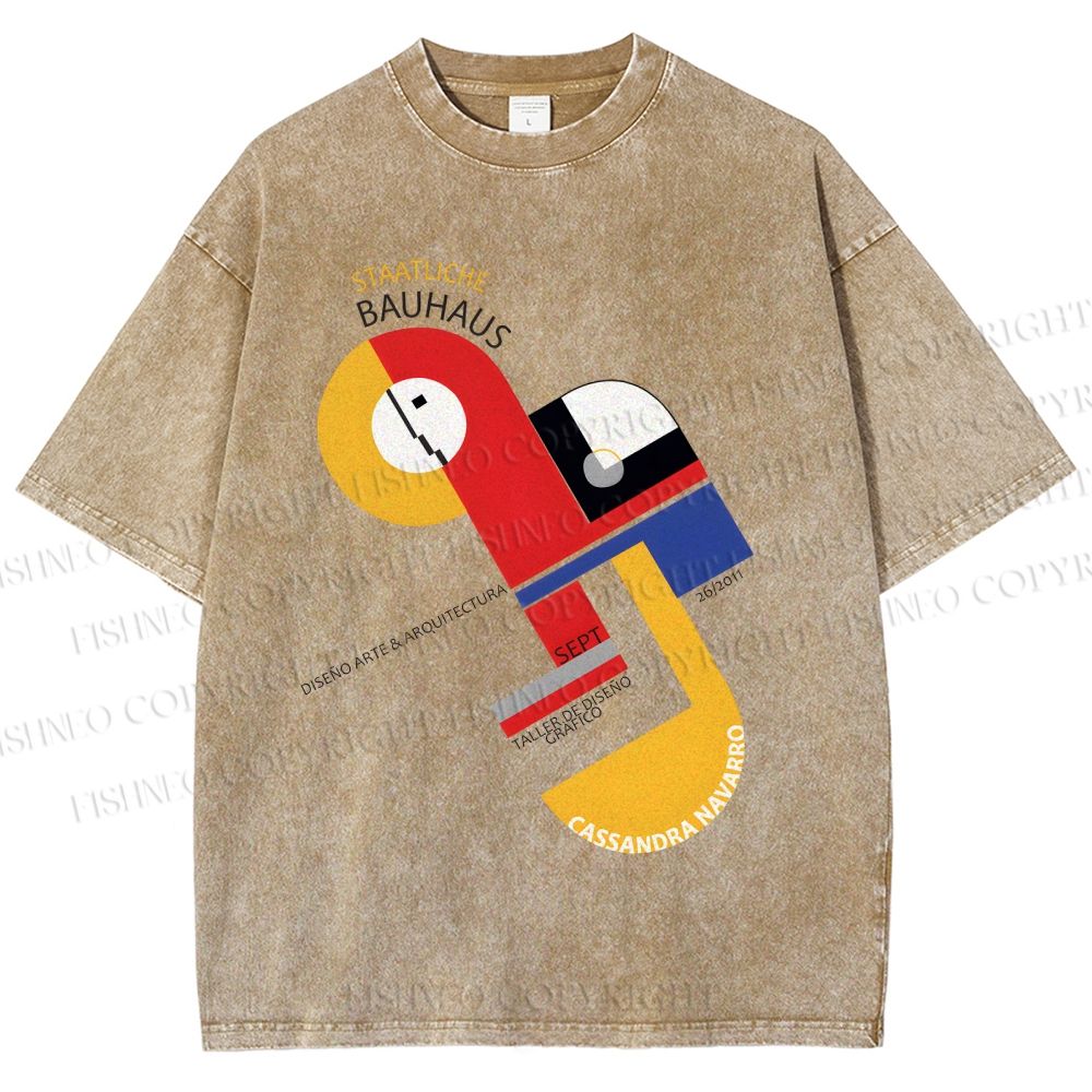 Unisex Bauhaus Geometric Design Printed Washed Tee