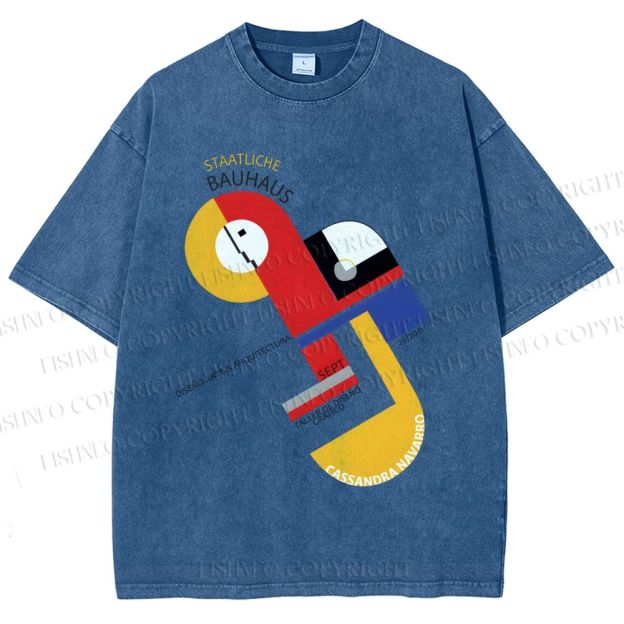 Unisex Bauhaus Geometric Design Printed Washed Tee