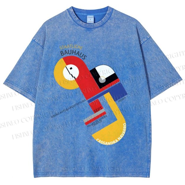 Unisex Bauhaus Geometric Design Printed Washed Tee