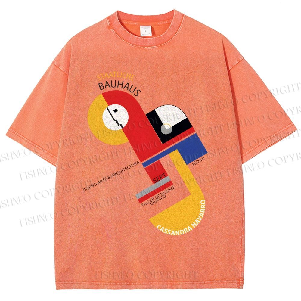 Unisex Bauhaus Geometric Design Printed Washed Tee