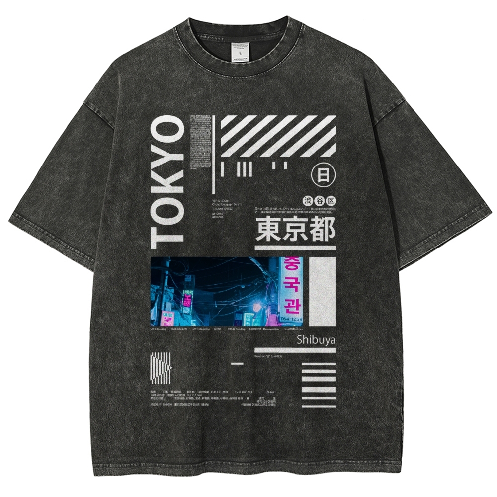Night in Tokyo Street Vintage Washed T-shirt